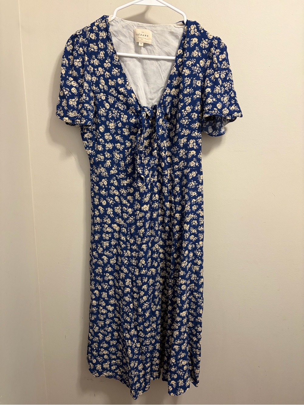 Sézane Orphelia Dress Cara Floral Blue Tie Front Midi Dress Size 40